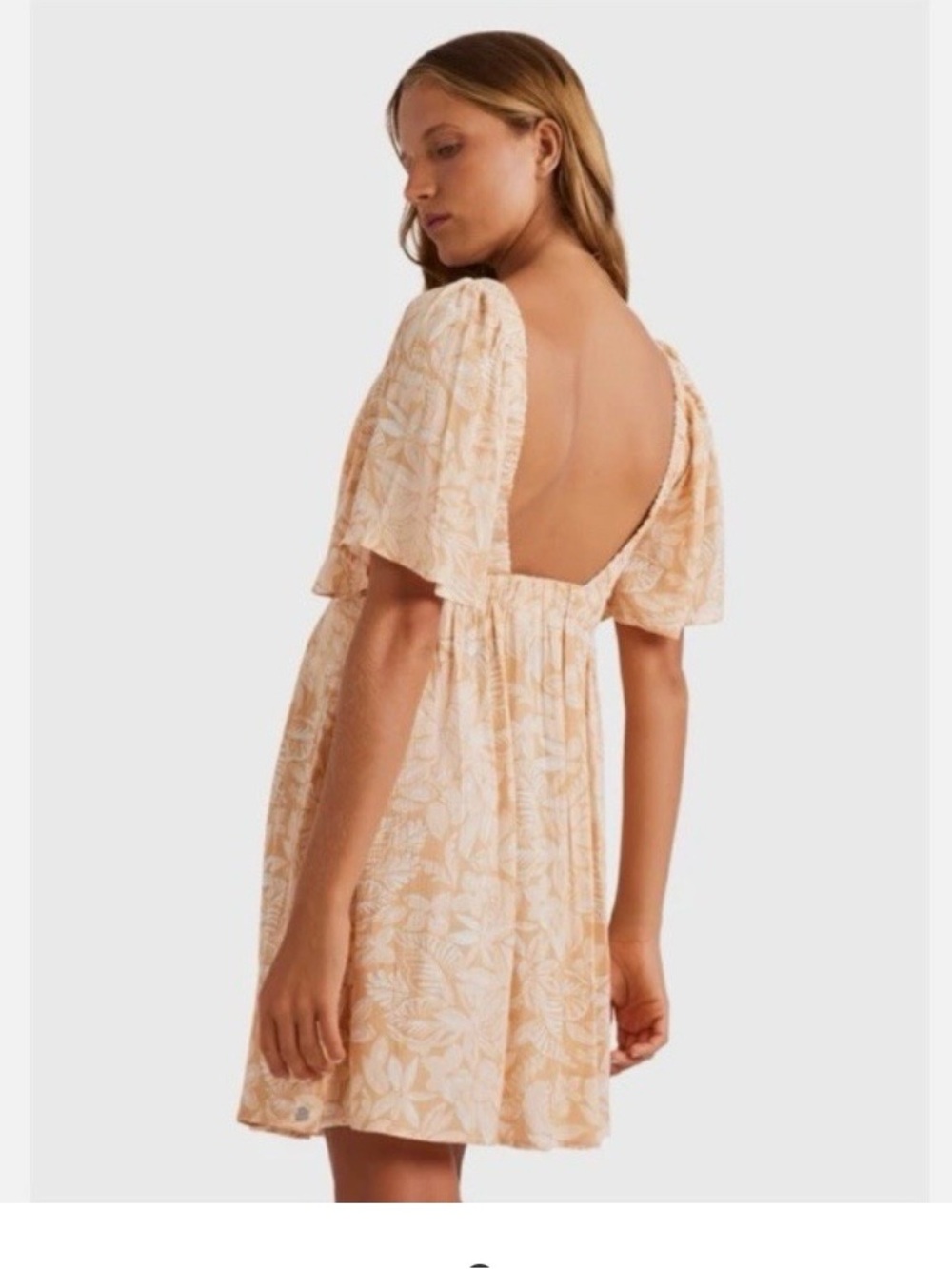 Roxy Peach Floral Open-Back Mini Dress
